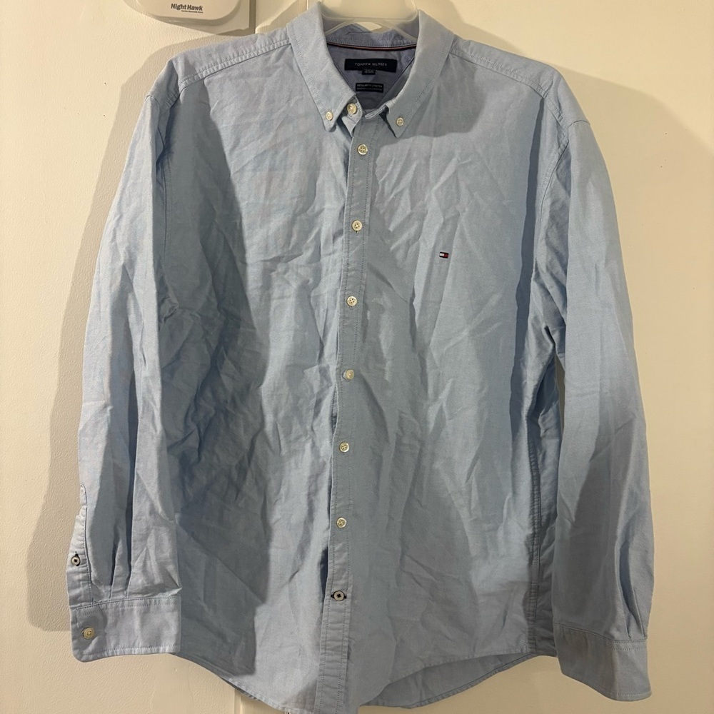 Tommy Hilfiger Men's XXL Regular‎ Fit Blue Button Down Shirt Long Sleeve Preppy